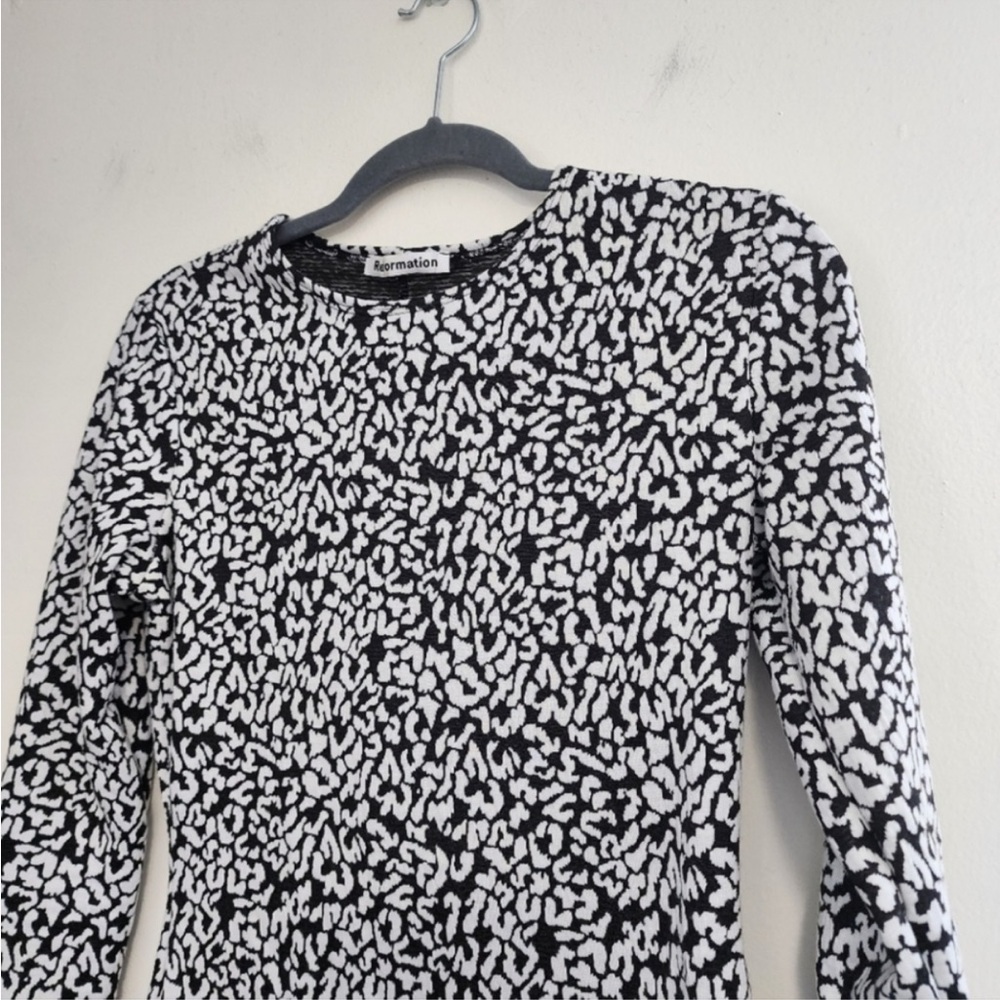 Reformation Black White print Long Sleeve Mini Dress Event Party Birthday - Picture 5 of 11